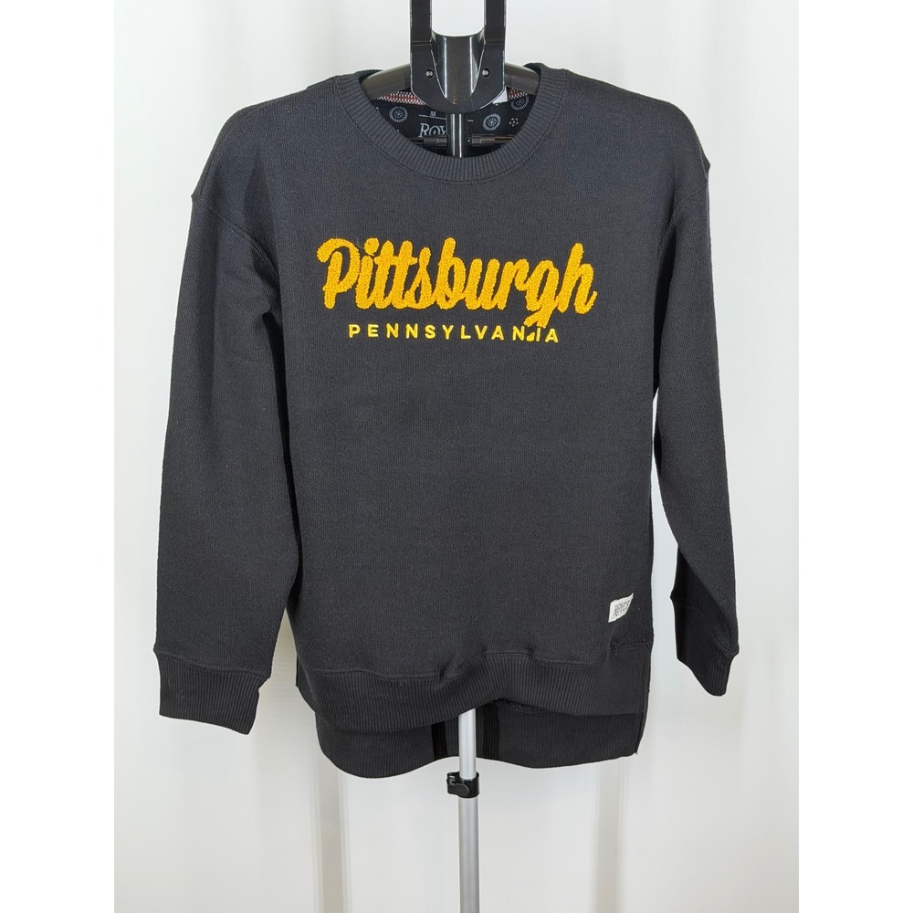 Royce Apparel Pittsburgh Pennsylvania Sweatshirt Black Gold Chenille Patch Med